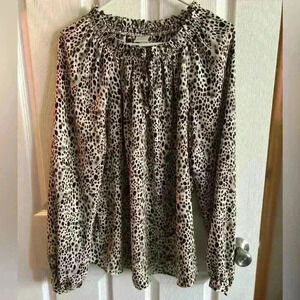 A New Day animal print ruffle neck blouse